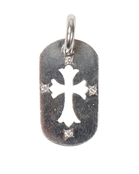 Diamond Cross White Gold Dog Tag Pendant