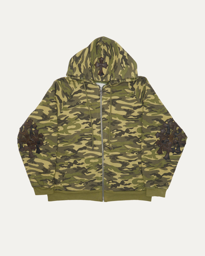 Camouflage Cross Patch Zip Up Hoodie