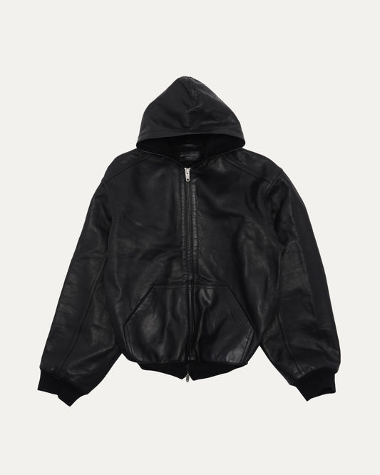 Hooded Leather Bomber Jacket