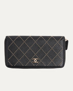 Studded Quilted Long Zip Wallet