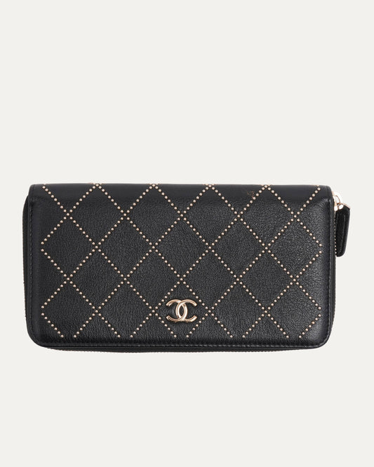 Studded Quilted Long Zip Wallet