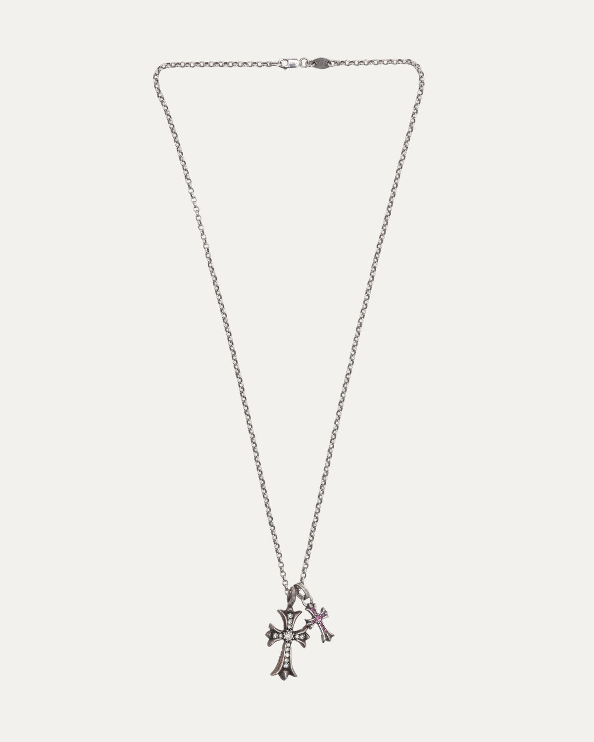 Diamond Tiny Fat Pendant and Pink Sapphire Baby Fat Pendant on Roll Chain Necklace