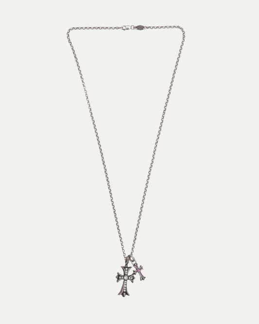 Diamond Tiny Fat Pendant and Pink Sapphire Baby Fat Pendant on Roll Chain Necklace