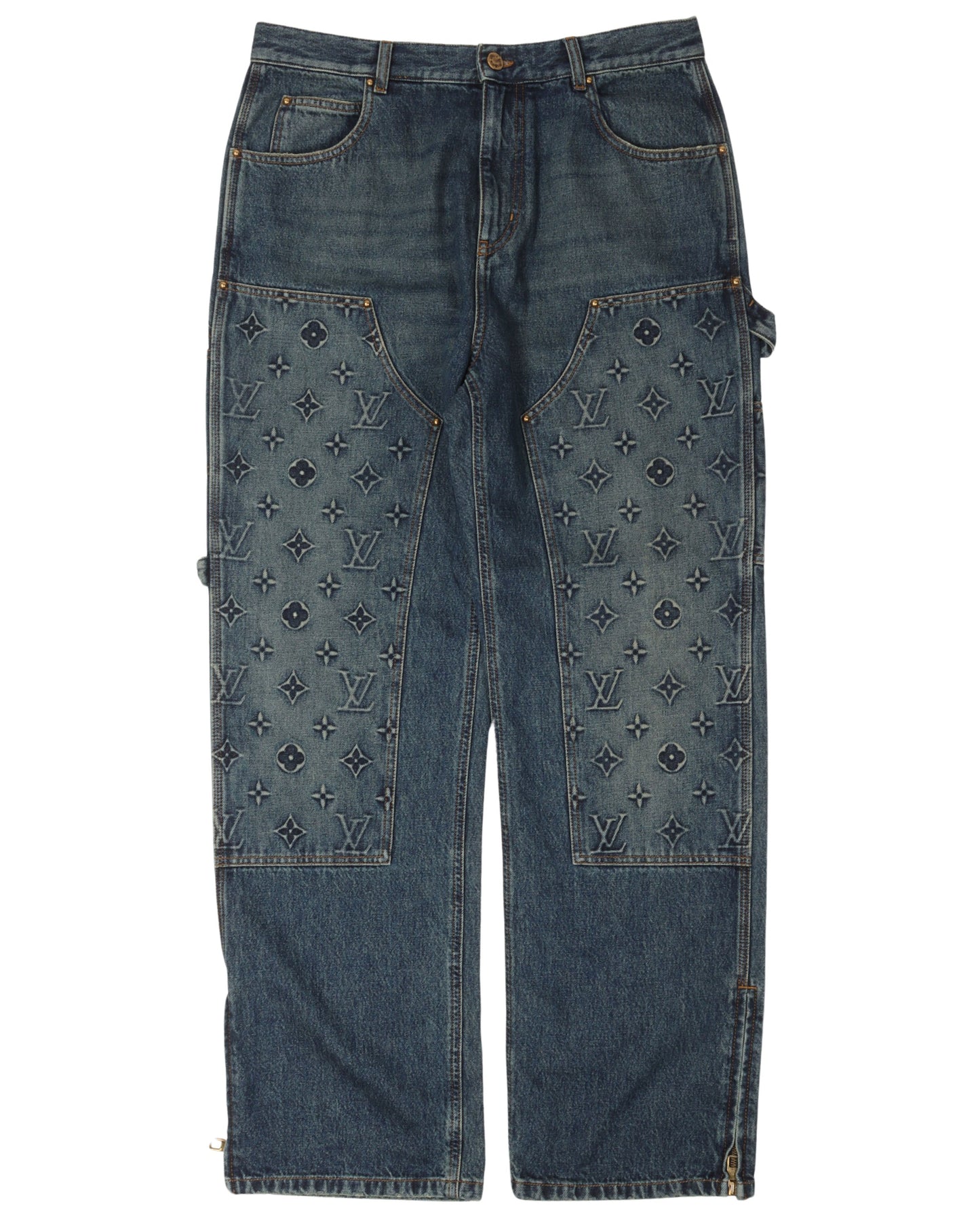 Monogram Embossed Double Knee Carpenter Jeans