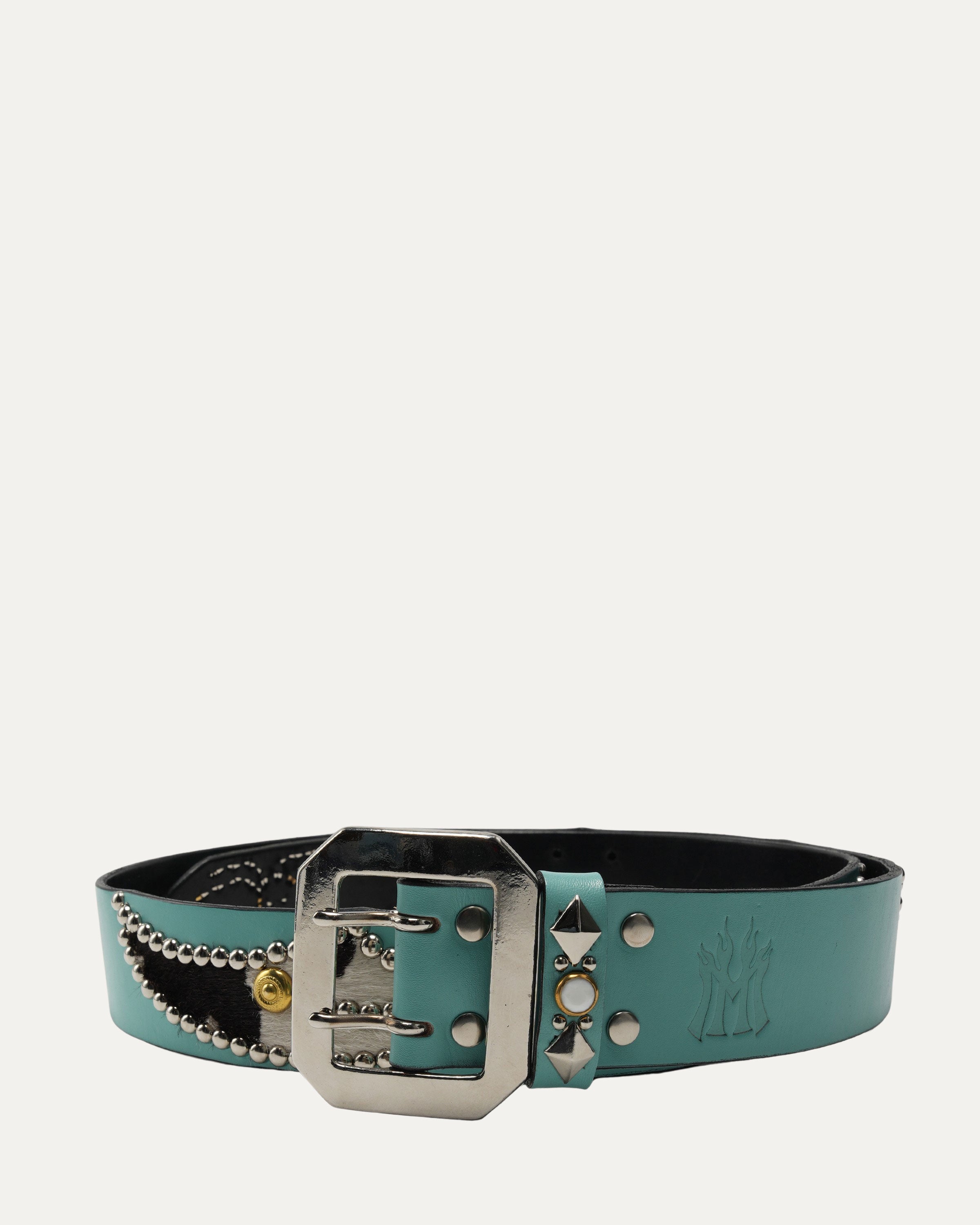 Studded Leather Cow Hair Inlay Belt