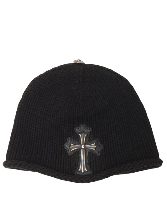 Silver Cross Patch Wool Beanie