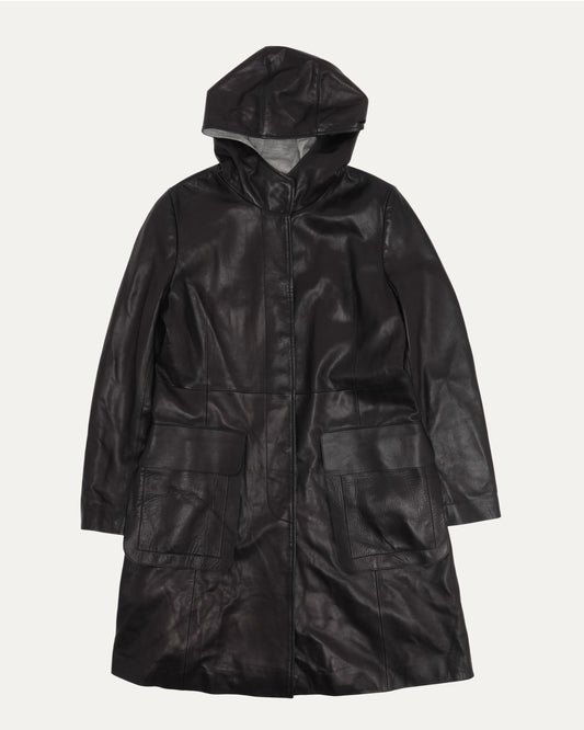 Leather Hooded Coat