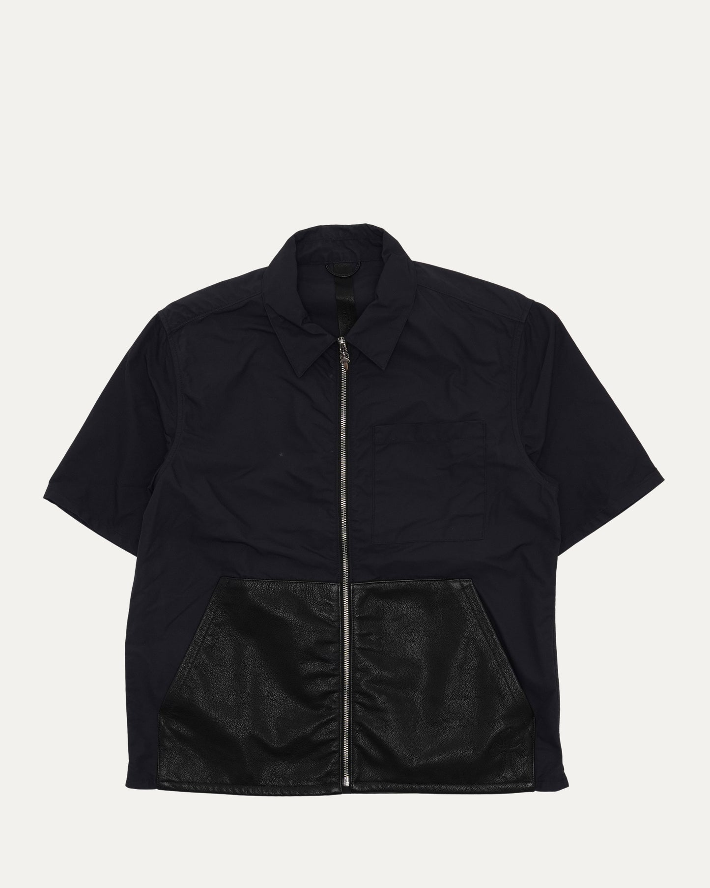 Nylon and Leather Sedated Zipper Shirt