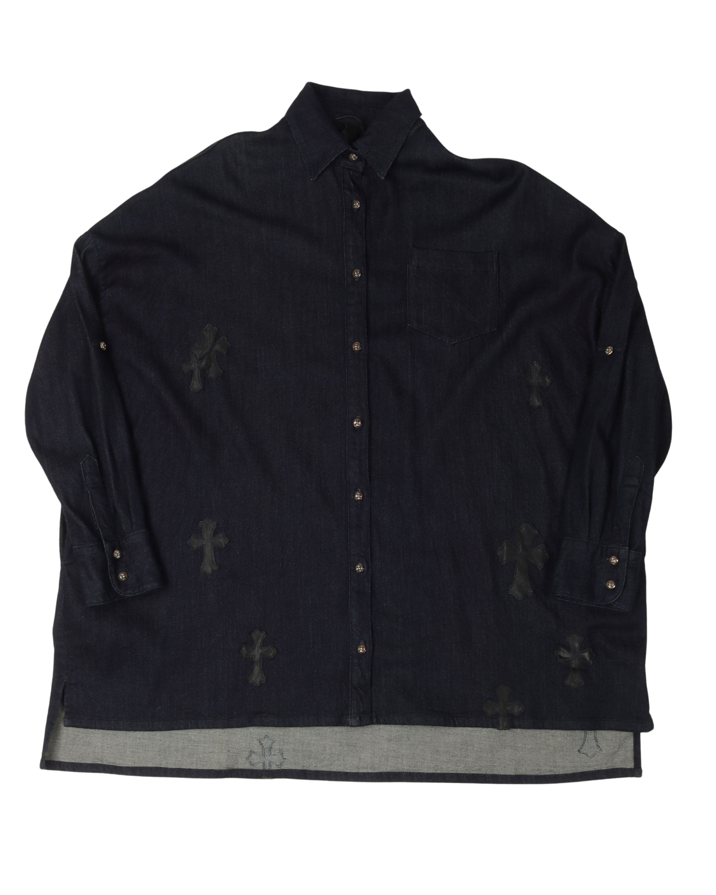 Oversized Denim Cross Patch Shirt