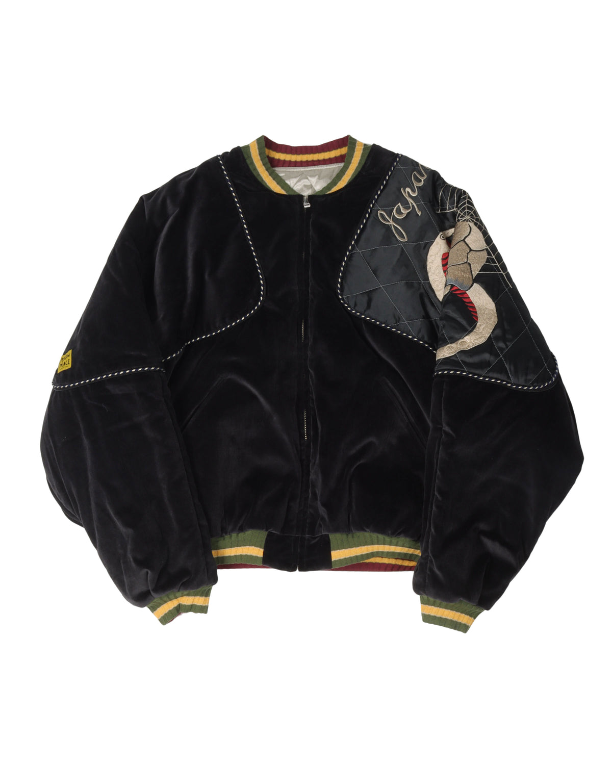 Velveteen SHAM Rain Skull and Snake Embroidered Bomber Jacket