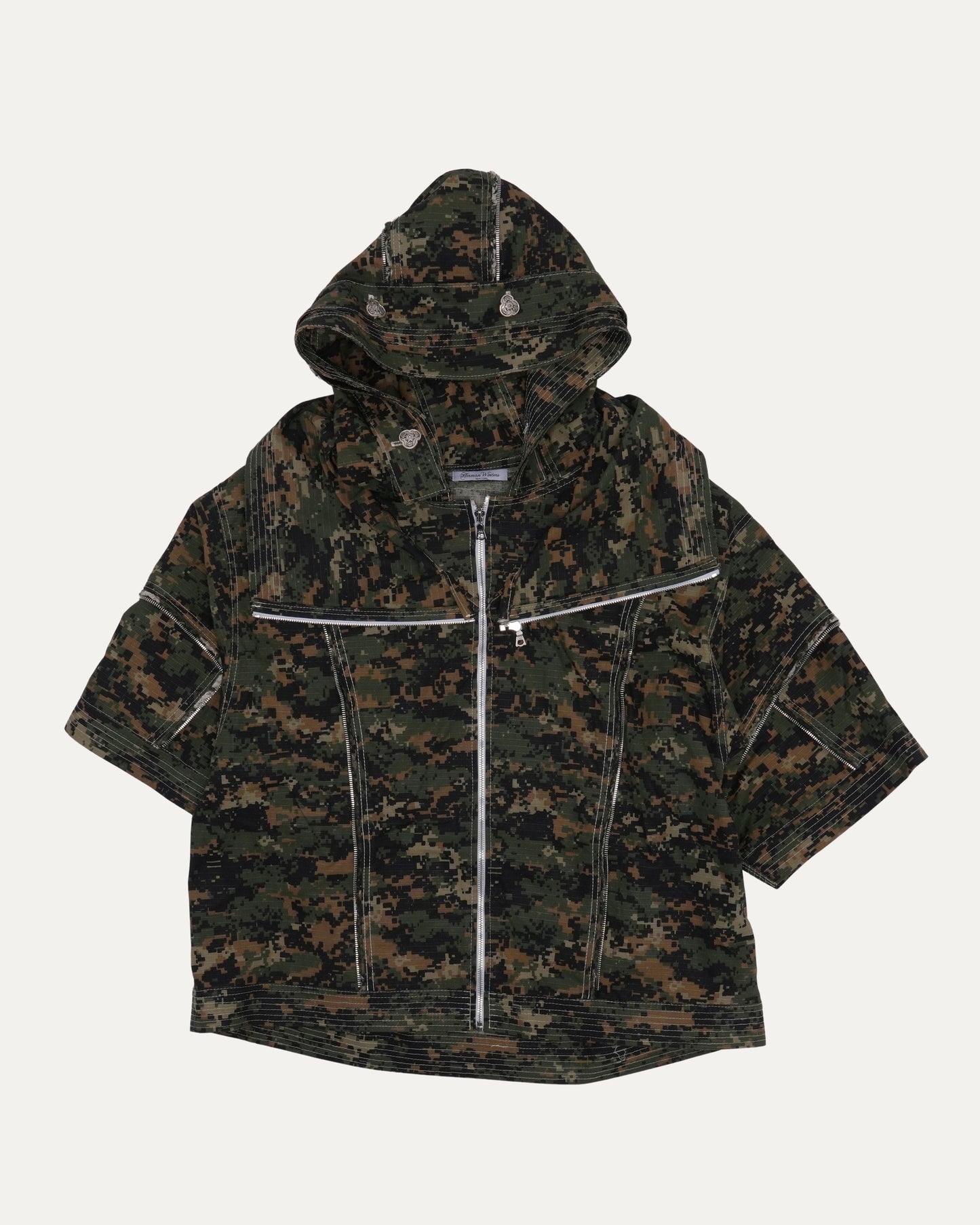 Camouflage Hooded Short Sleeve Jacket