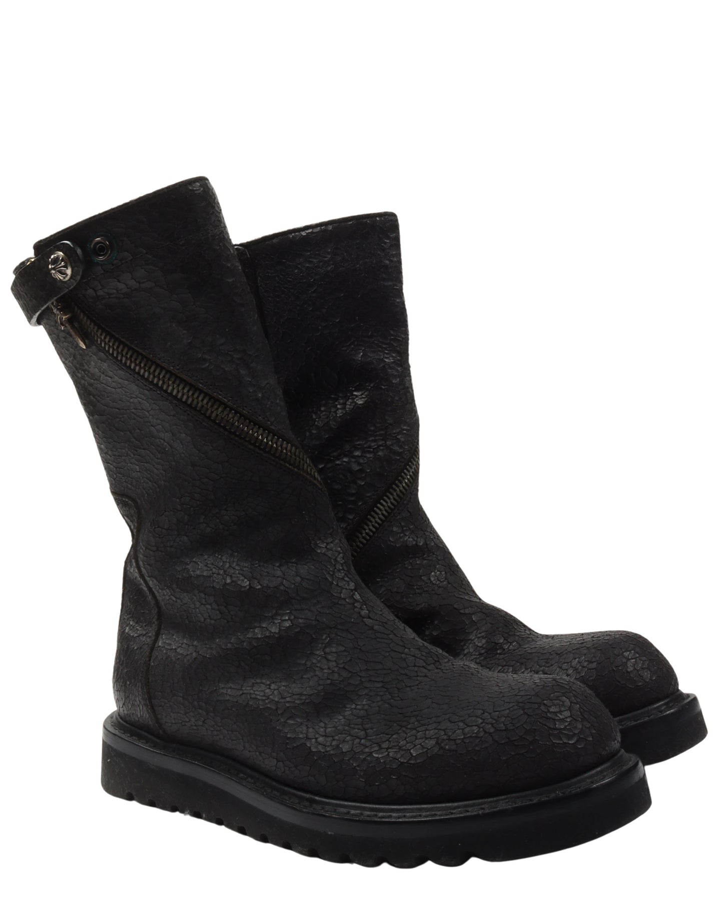 Rick Owens Blistered Leather Spiral Zip Creeper Boots