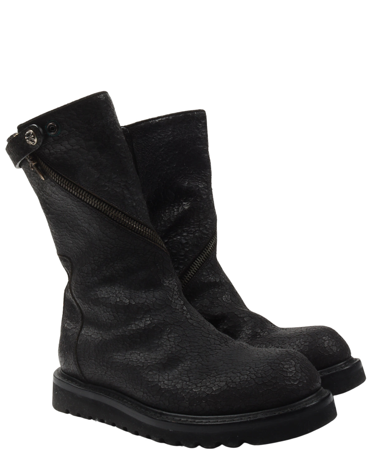 Rick Owens Blistered Leather Spiral Zip Creeper Boots