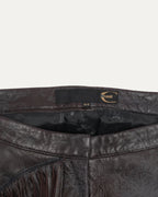 Fringed Leather Pants With Floral Detail