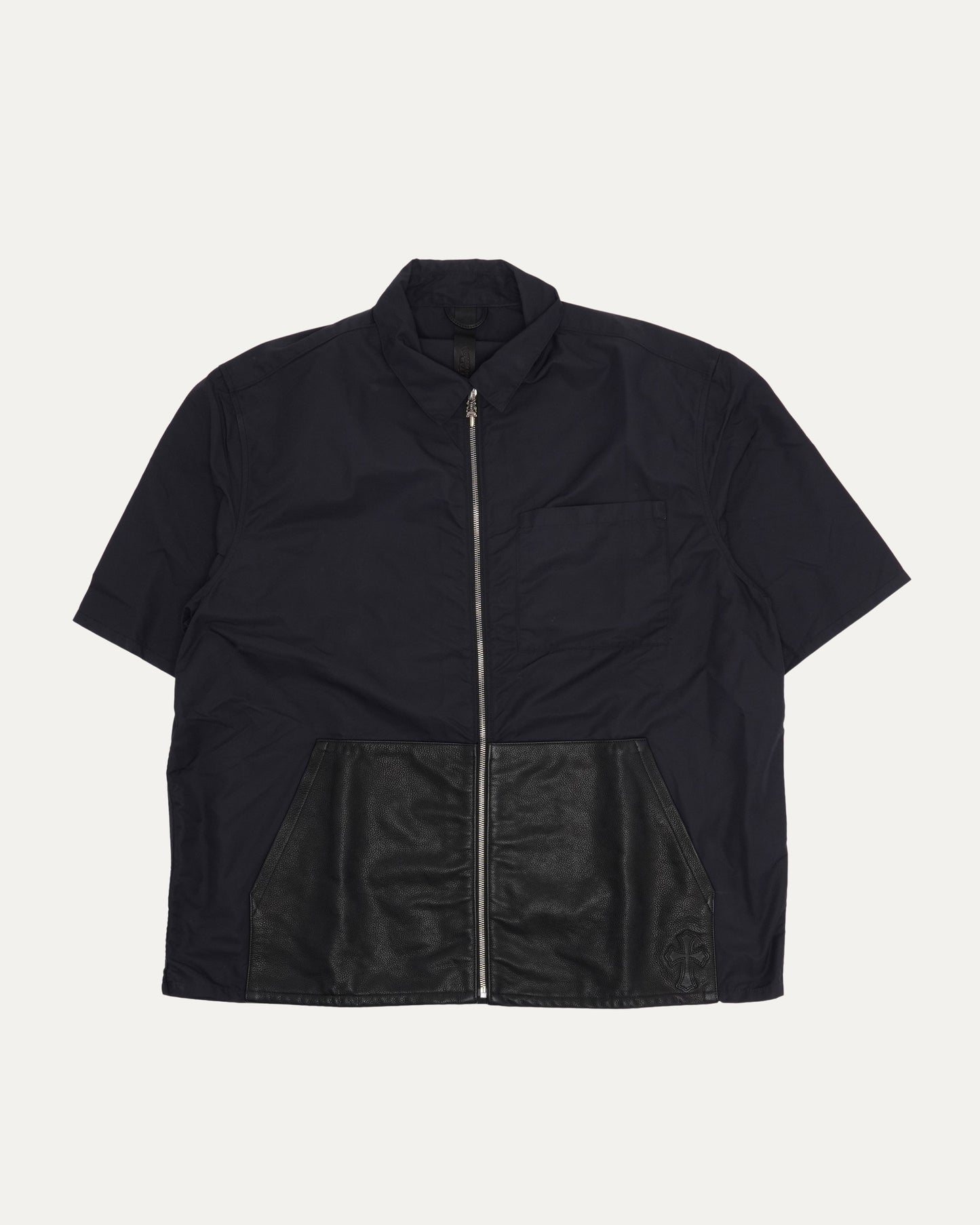 Nylon Leather Sedated Zipper Shirt