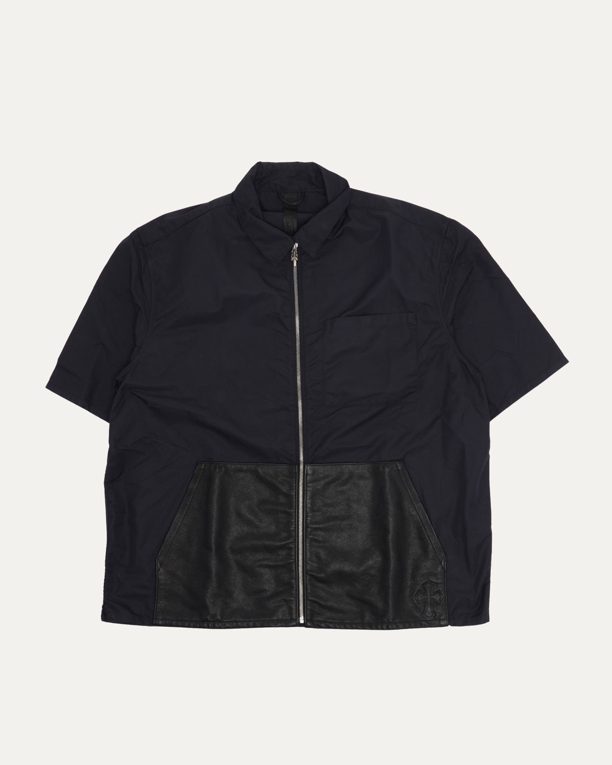 Nylon Leather Sedated Zipper Shirt