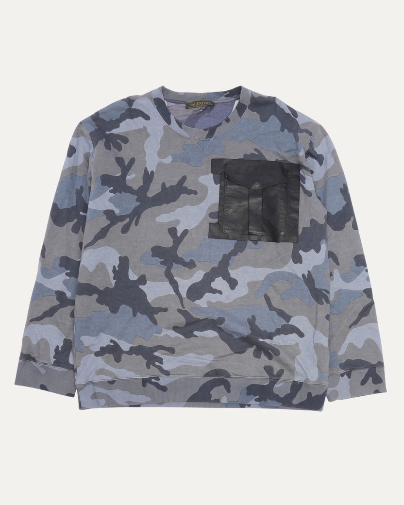 Contrast Leather Pocket Camouflage Sweatshirt