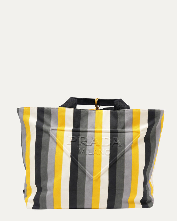 Embossed Logo Striped Tote Bag