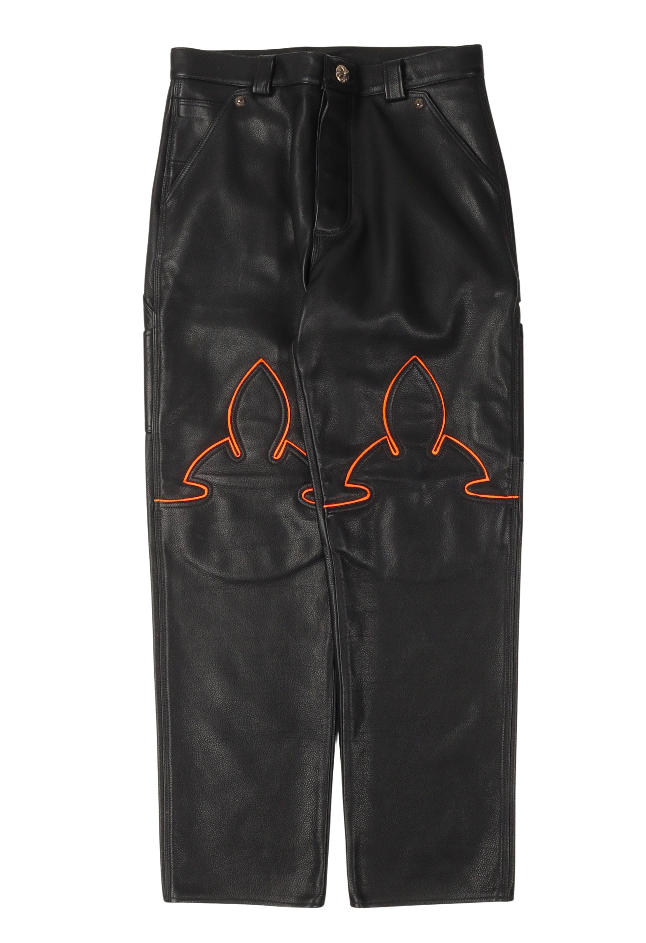 1 of 1 Orange Leather Fleur Knee Pants