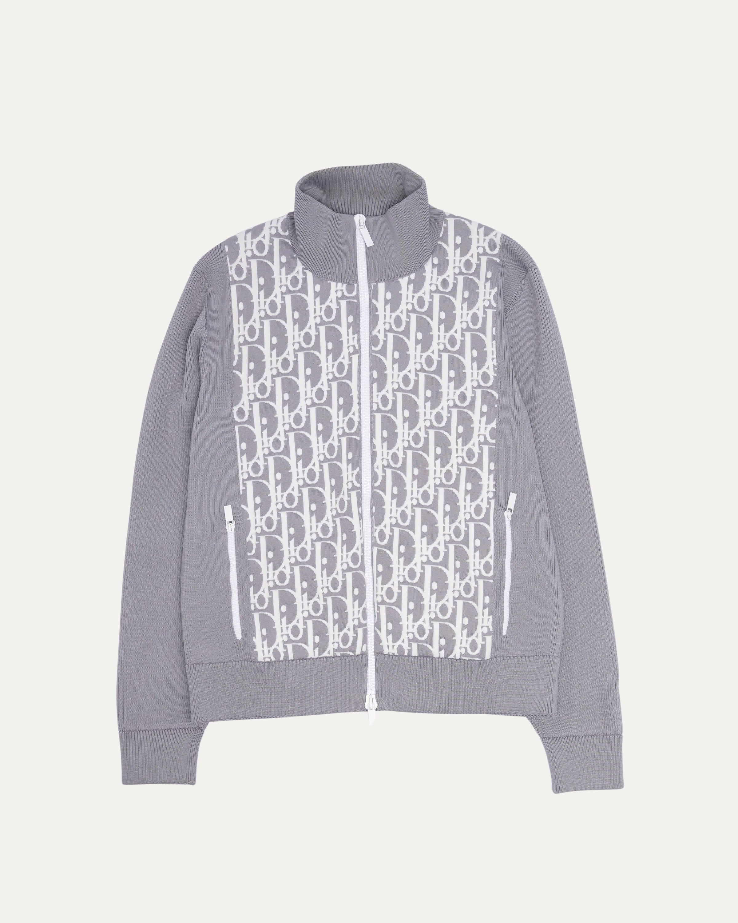 Mock Neck Monogram Zip Up Knit