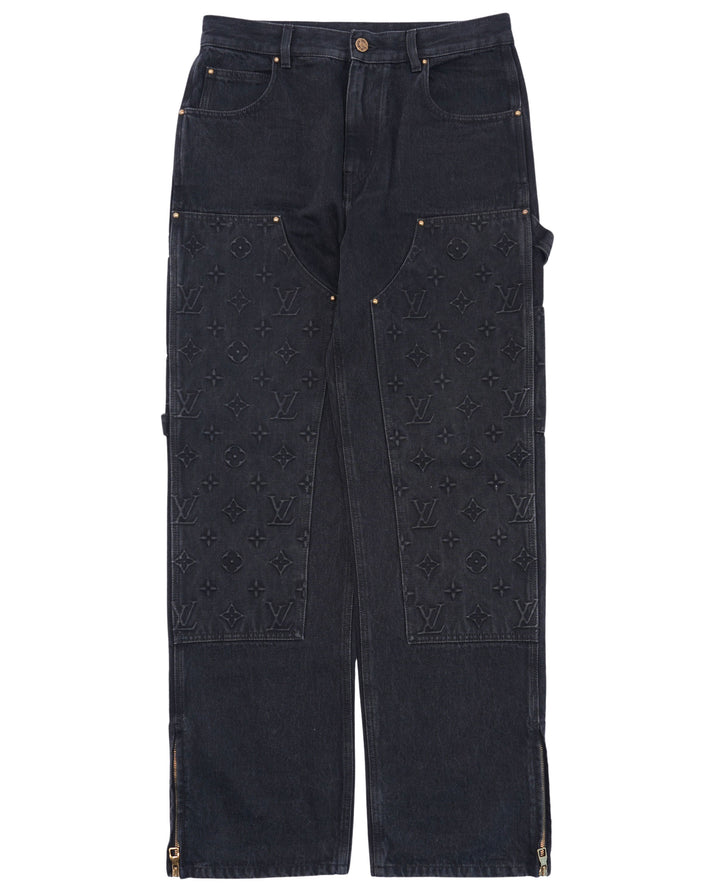 Monogram Embossed Double Knee Carpenter Jeans