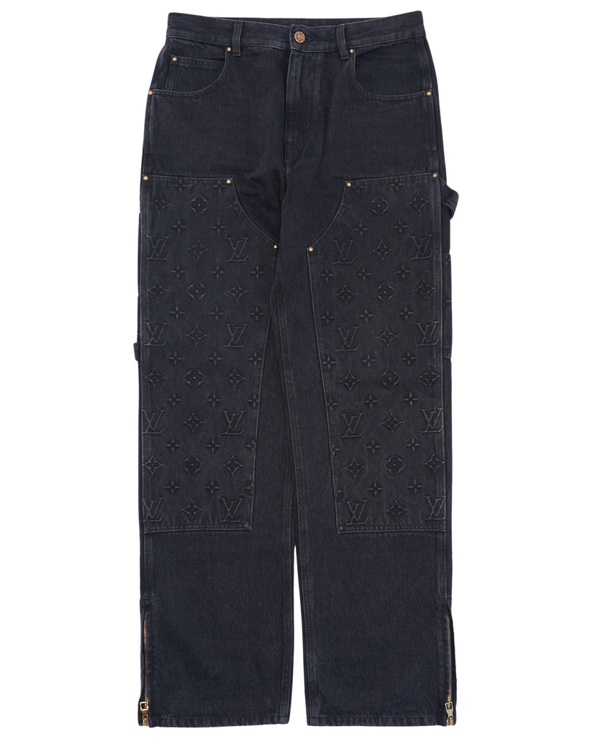 Monogram Embossed Double Knee Carpenter Jeans