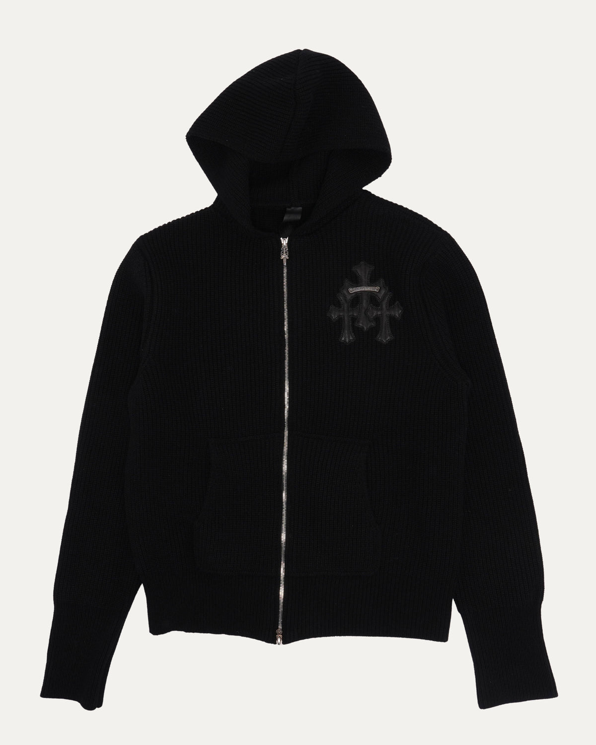 Cemetery Cross Patch Cashmere Zip Up Hooded Sweater