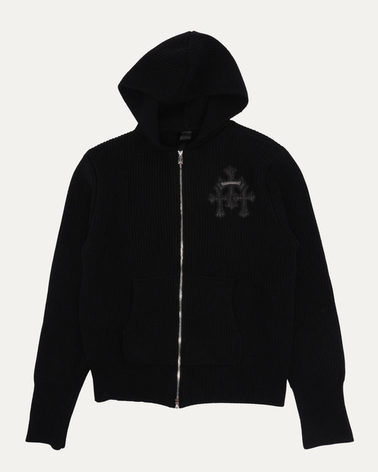 Cemetery Cross Patch Cashmere Zip Up Hooded Sweater