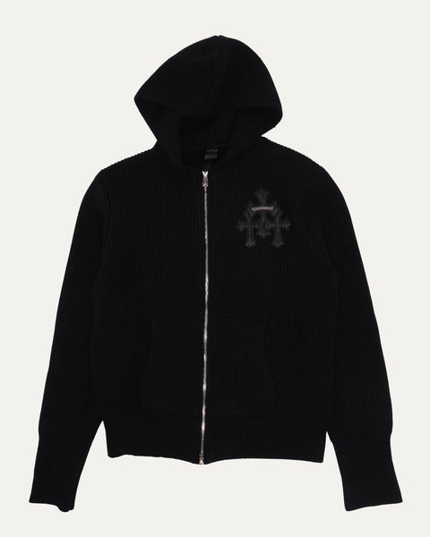 Chrome Hearts Cemetery Cross Patch Cashmere Zip Up Hooded Sweater