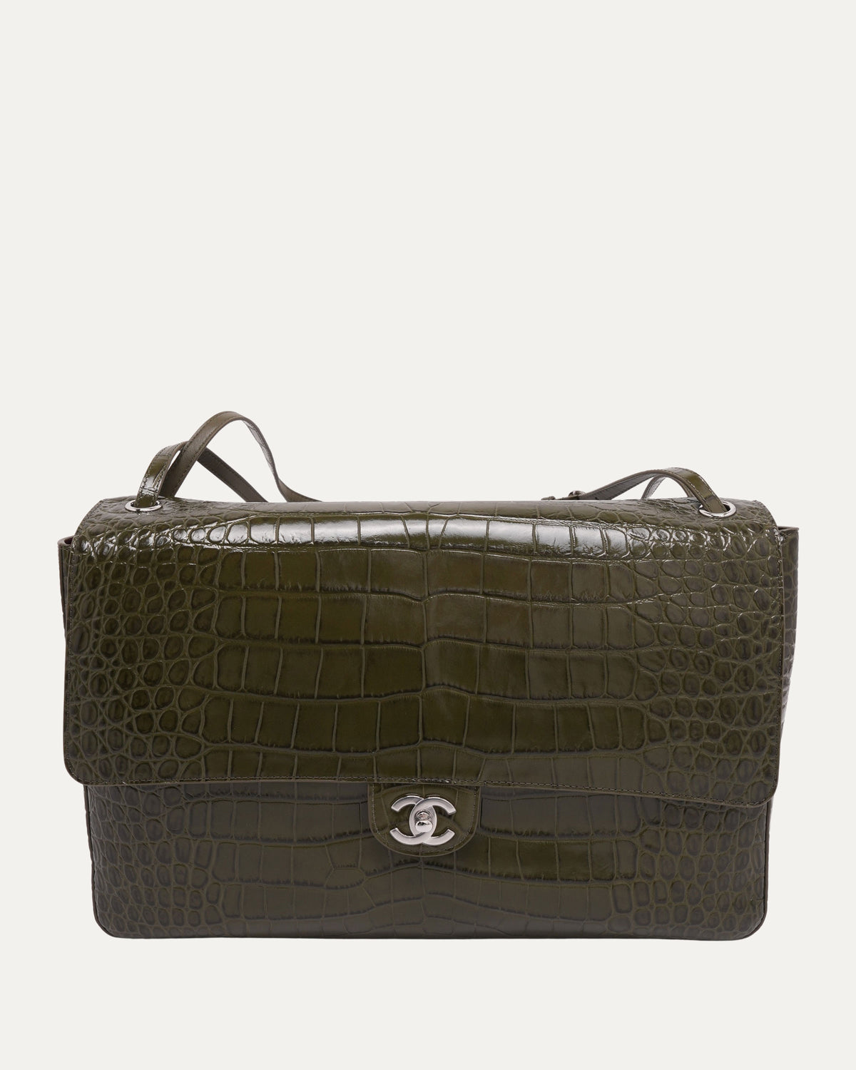 Embossed Crocodile Maxi Flap Bag