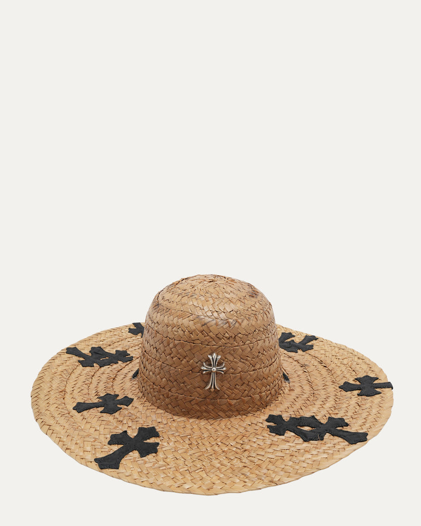 Cross Patch Silver Embellished Straw Hat