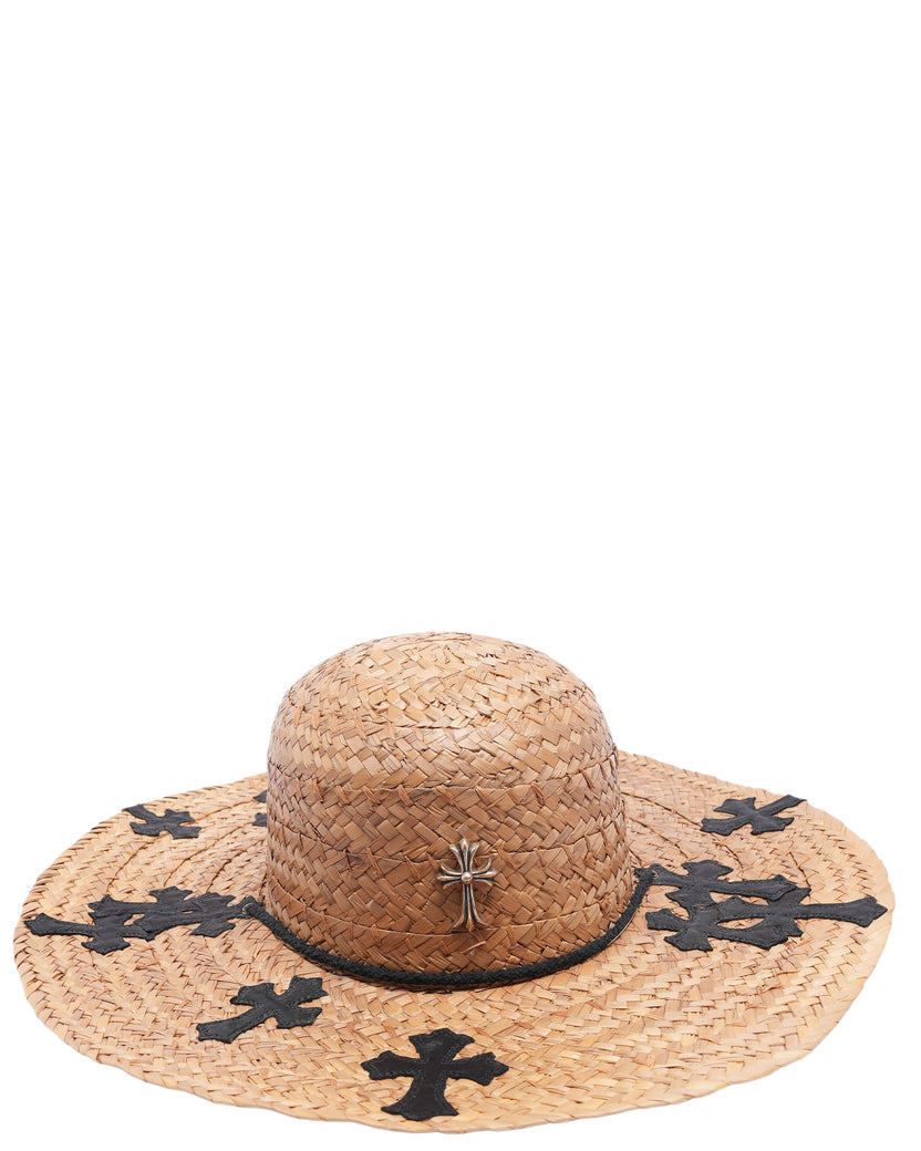 Cross Patch Silver Embellished Straw Hat