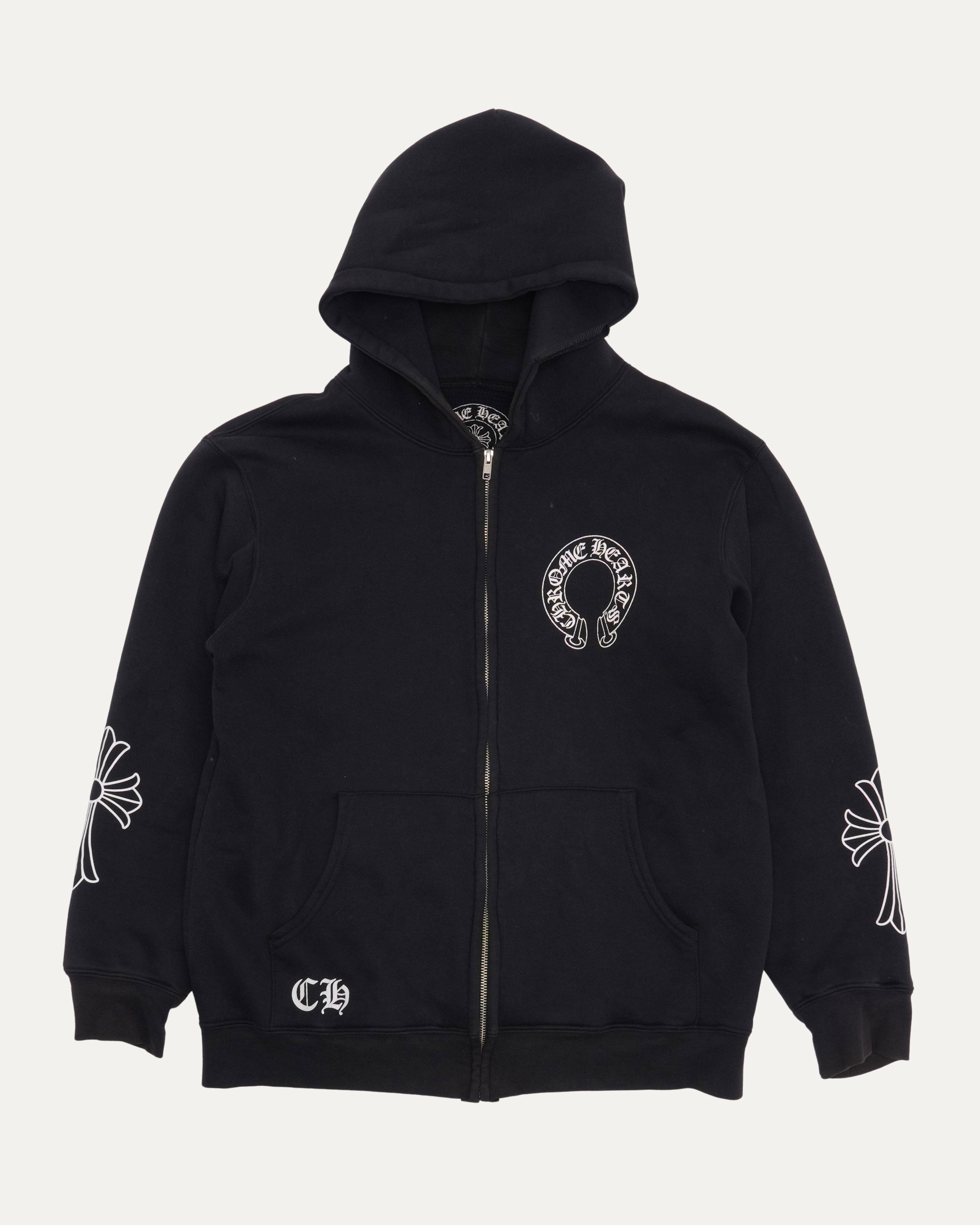 ひ*り様 Chrome Hearts Chrome Hearts Vintage Scroll Logo Thermal Lined Zip Up Hoodie