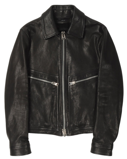 Zip-Pocket Leather Jacket