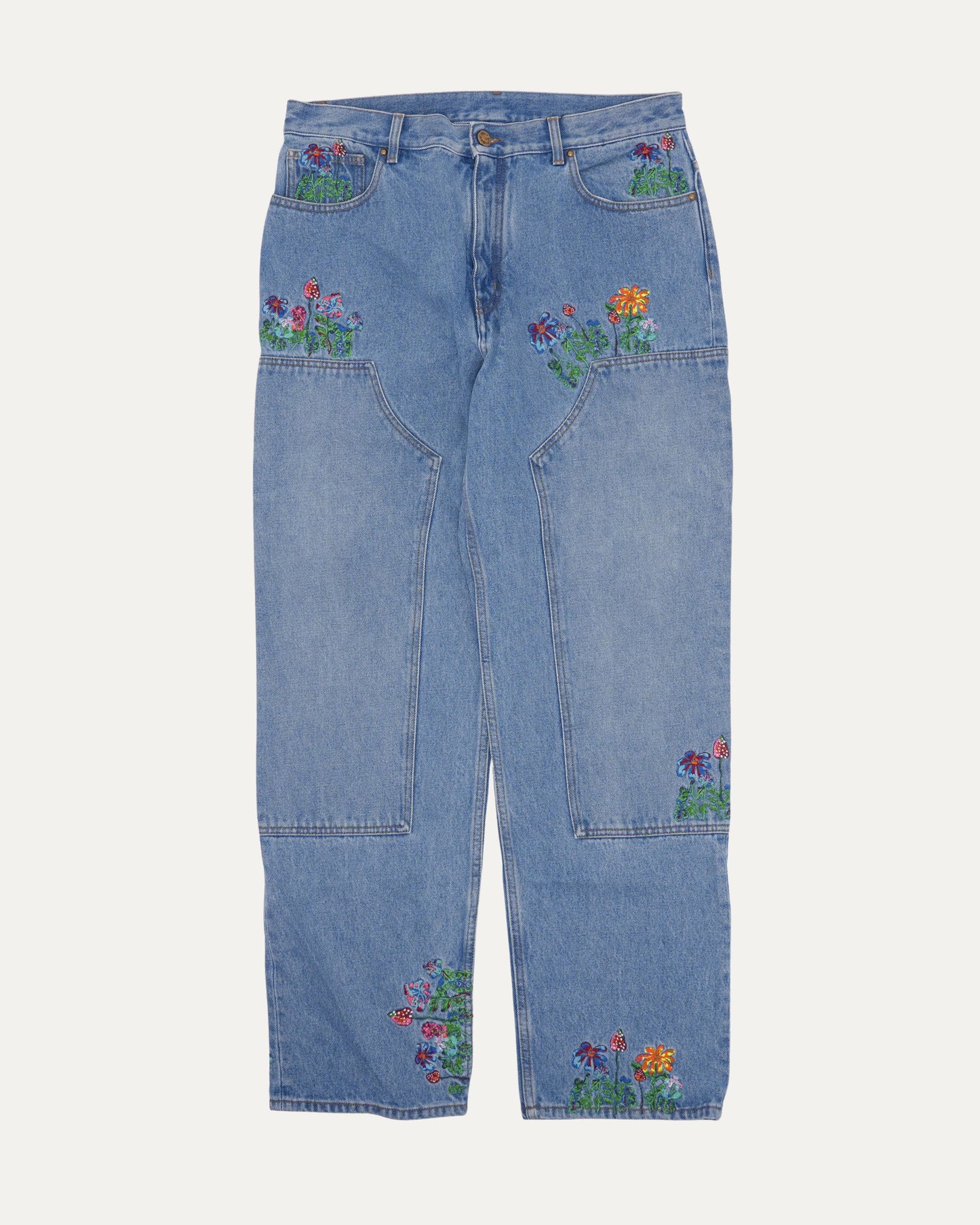 Floral Embroidered Double Knee Jeans
