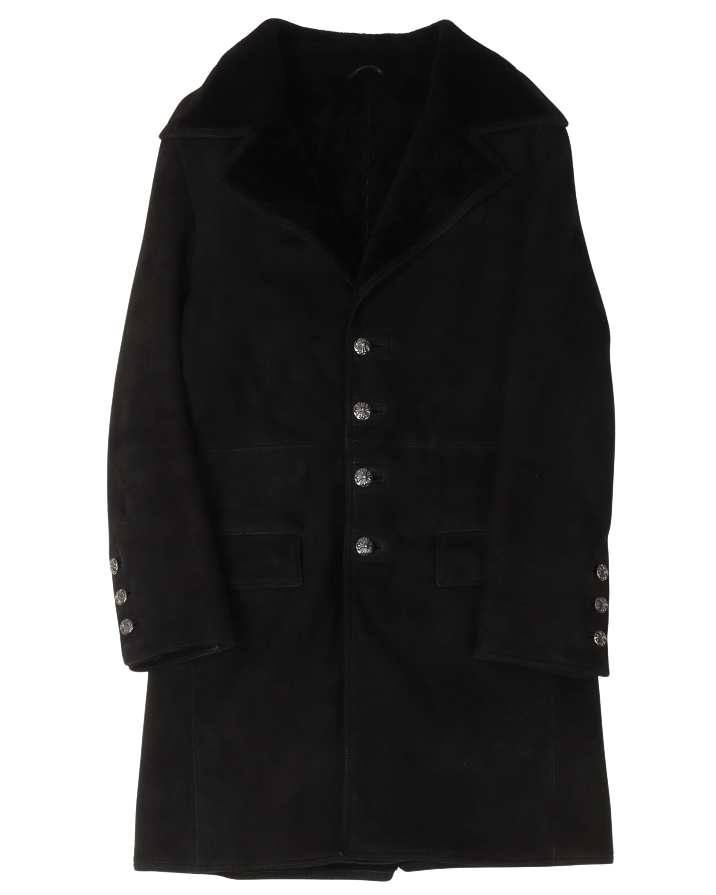 Chrome Hearts Shearling Lined Suede Leather Coat