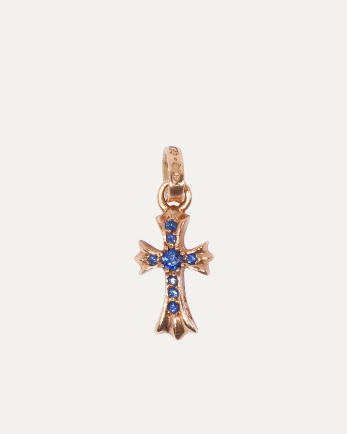 22k Gold Baby Fat Blue Sapphire Cross Charm