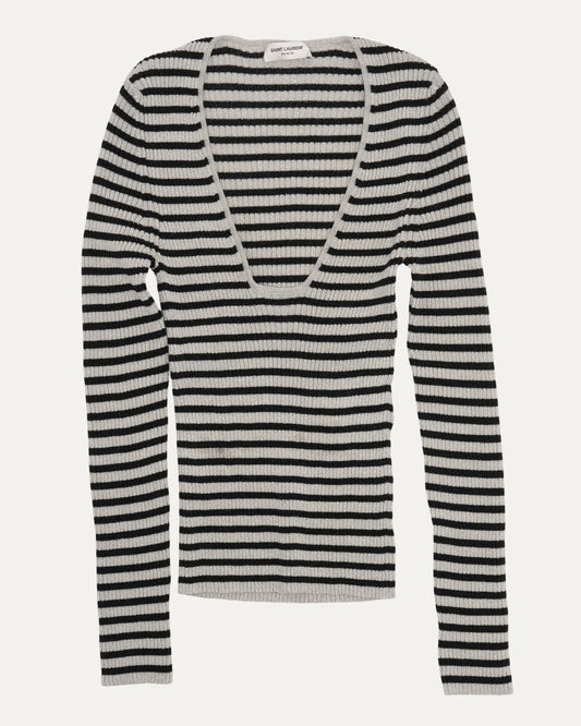 Scoop Neck Ribbed Striped Top
