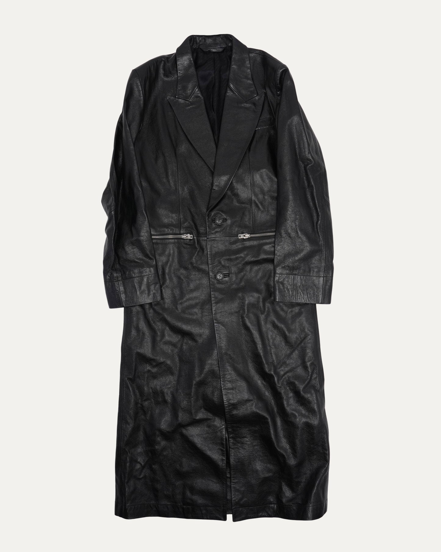 Zipper Detail Leather Coat