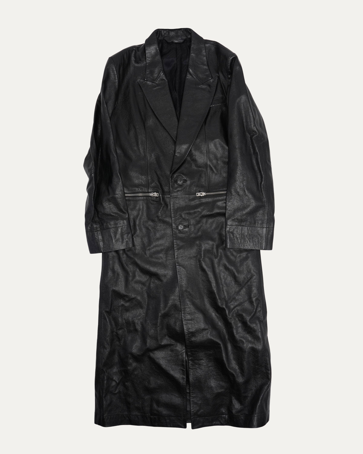Zipper Detail Leather Coat