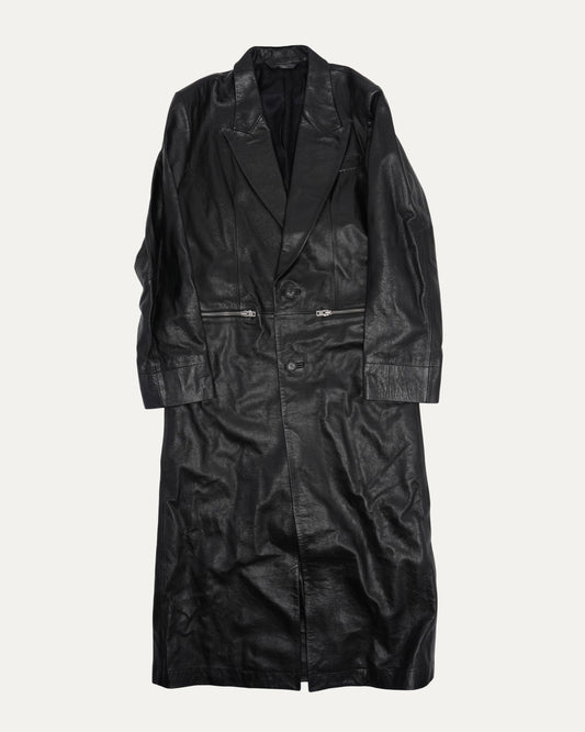 Zipper Detail Leather Coat