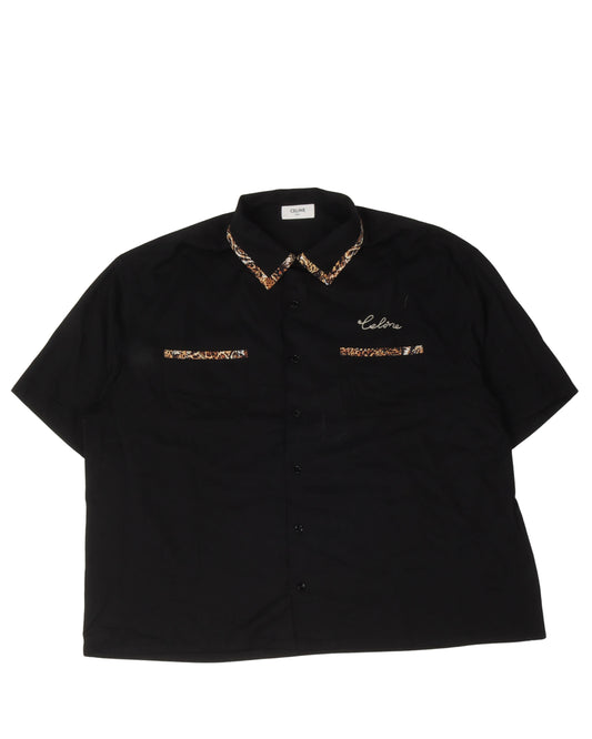 Leopard Trim Bowling Shirt