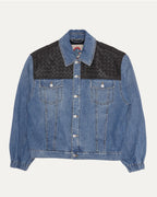 Leather Intrecciato Yoke Denim Trucker Jacket