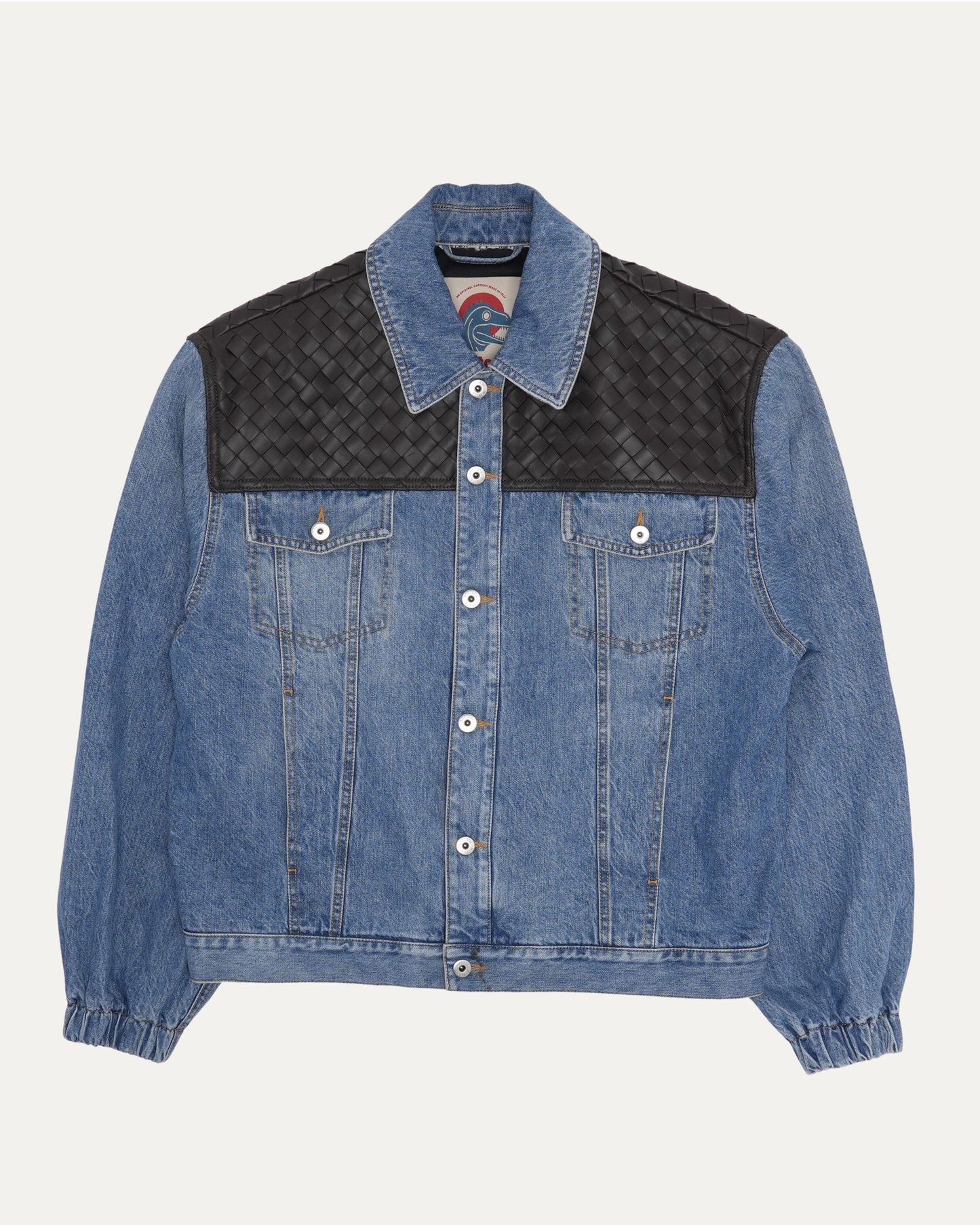 Leather Intrecciato Yoke Denim Trucker Jacket