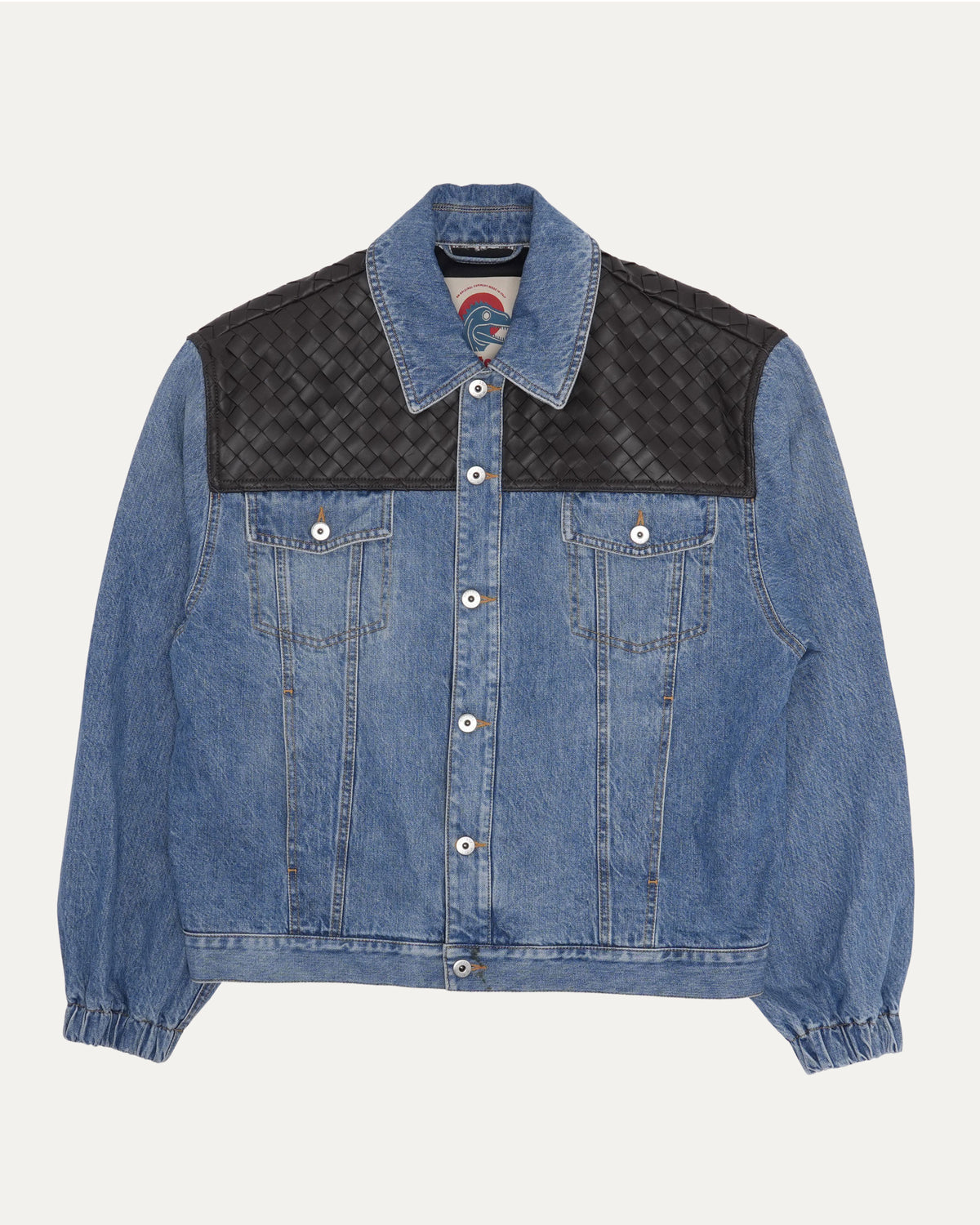 Leather Intrecciato Yoke Denim Trucker Jacket