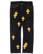 Leather Cross Patch Jeans