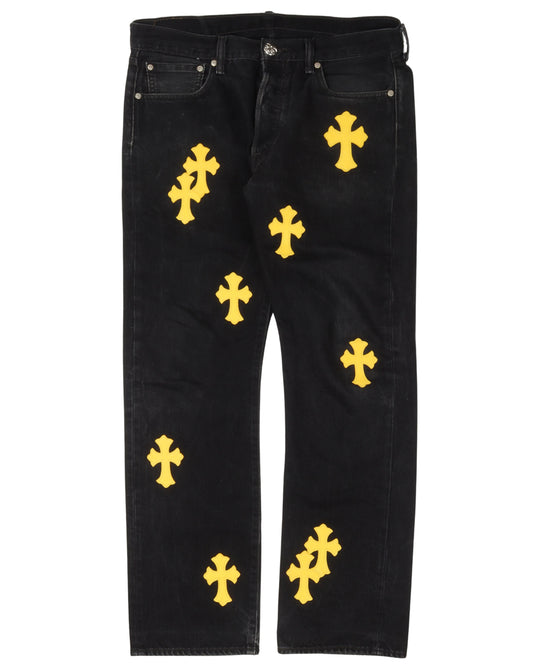 Leather Cross Patch Jeans