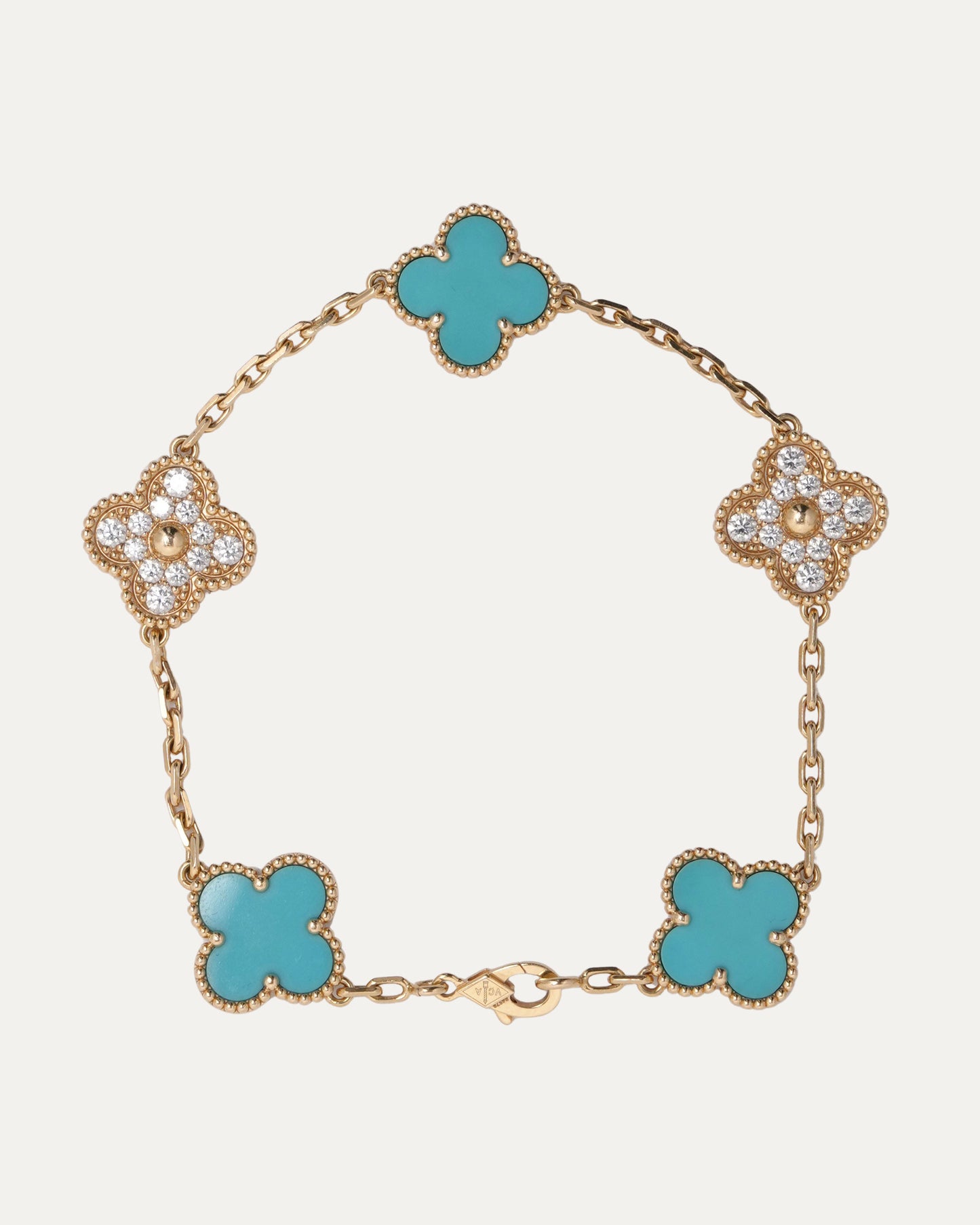Gold Diamond Turquoise Vintage Alhambra Bracelet