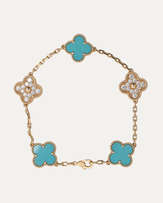 Gold Diamond Turquoise Vintage Alhambra Bracelet