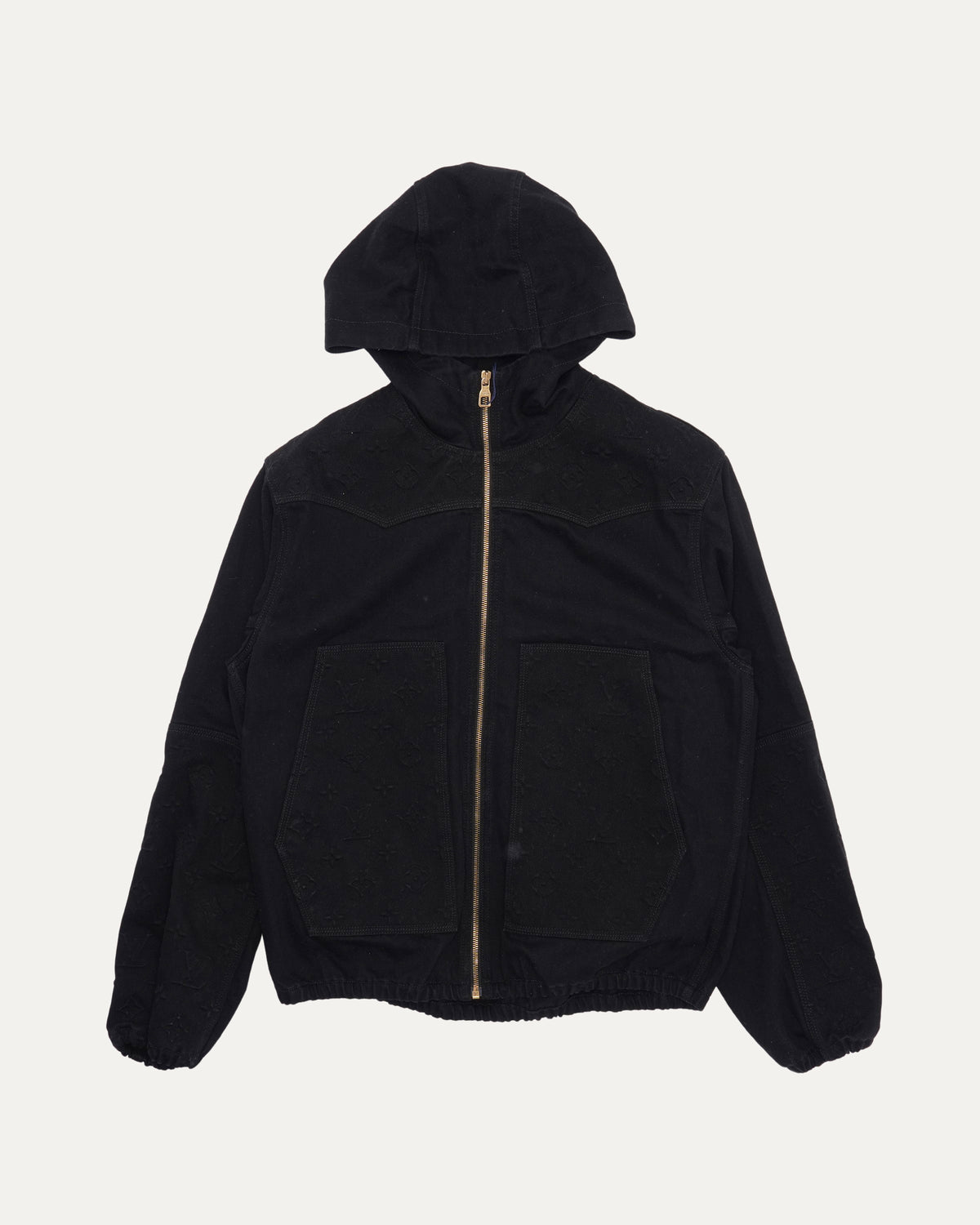 Monogram Embossed Hooded Denim Work Jacket